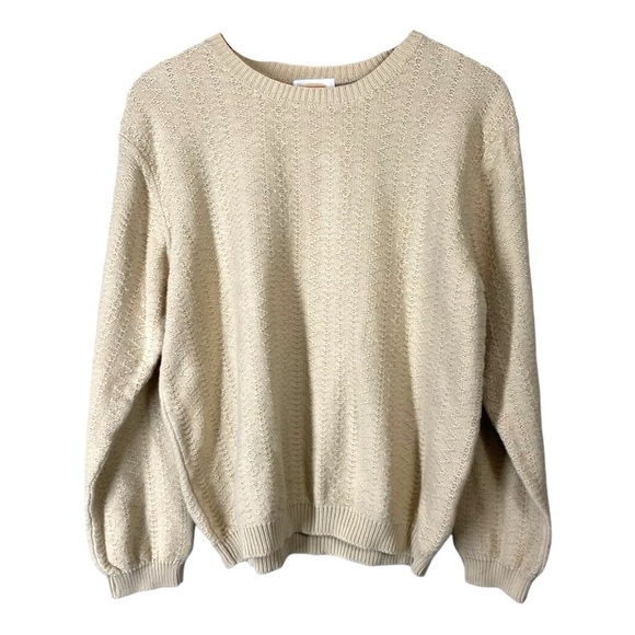 Talbots Sweaters - TALBOTS Beige Long Sleeve Cotton Knit Crewneck Sweater size Large